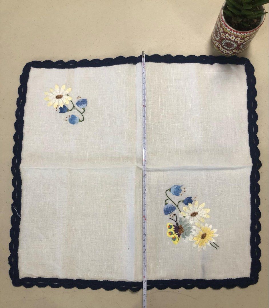 Tabletop Linen or Doily with Embroidered Flowers (Category: Table Linen & Textiles) located in Quezon City. Submitted by meggoquingco (Listing ID 1334491559, Image 3). Description: 44 cm x 42.5 cm.
