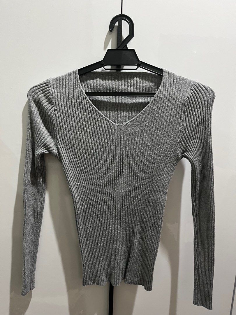 Women Grey V Neck Cozy Warm Knit Vest Tops Sleeveless main image 1