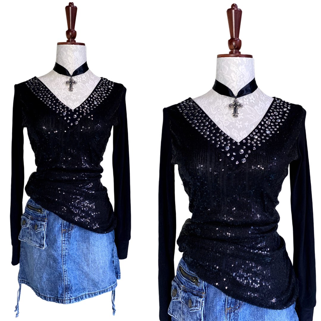 Y2K Black Bell Sleeve Crochet Mini Dress