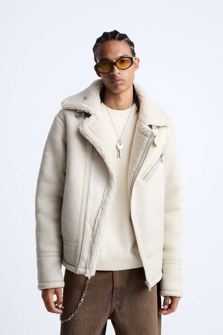 Zara cream leather jacket on sale