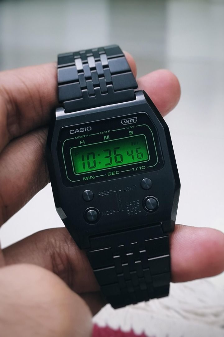 佐敦門市 現貨 100% 全新 Casio A1100B-1 A1100B A1100 簡單 簡約 Basic 全鋼 黑色 Black Steel  運動風 square 經典 熱賣 人氣 超輕 強悍 鮮明 一年保養