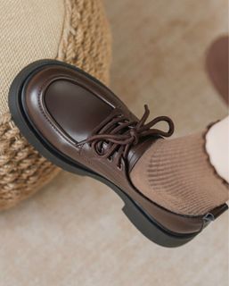 New Soft Leather British Style Oxfords Brown Color Thick Sole Size 3763016496384897110