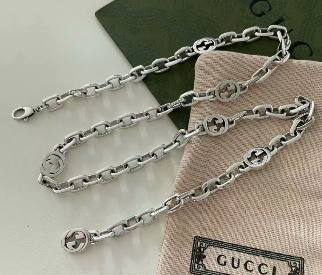 🌹 Gucci Classic Cuban Chain Double G Necklace for Men and Women