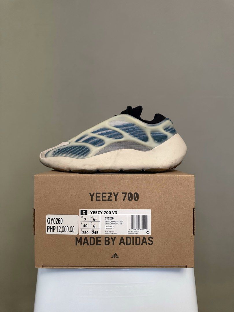 Adidas Yeezy 700 Kyanite US7 (Category: Sneakers) located in Manila. Submitted by xiaolongbaeeee (Listing ID 1334601476, Image 1). Description: Size US 7 / UK 6.5 (fits 7.5-8 women) • 100% Authentic • Used less than 10 times • Needs cleaning (only flaw) • With original box.