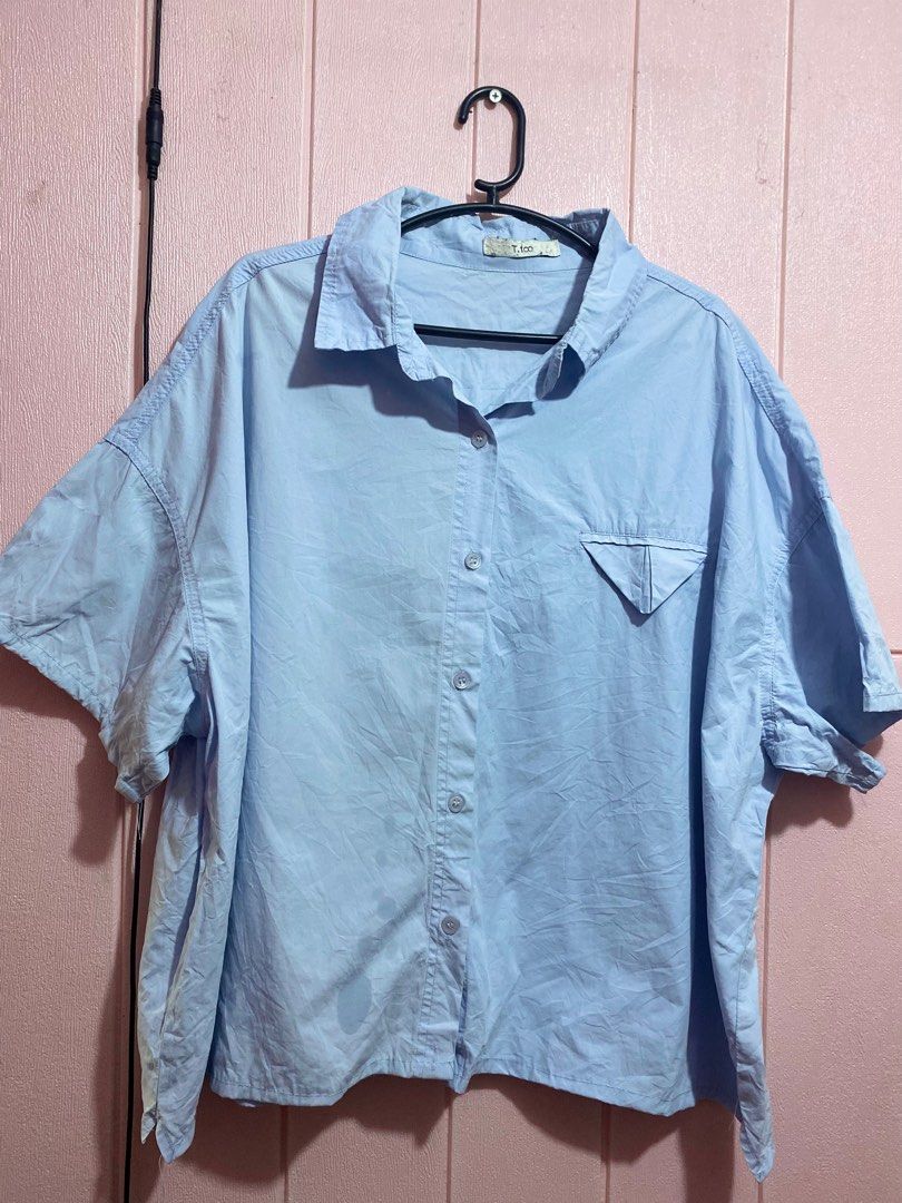 Baby Blue Oversized Buttondown Polo (Category: Blouses) located in Quezon City. Submitted by altered_mnl (Listing ID 1334631066, Image 1). Description: .