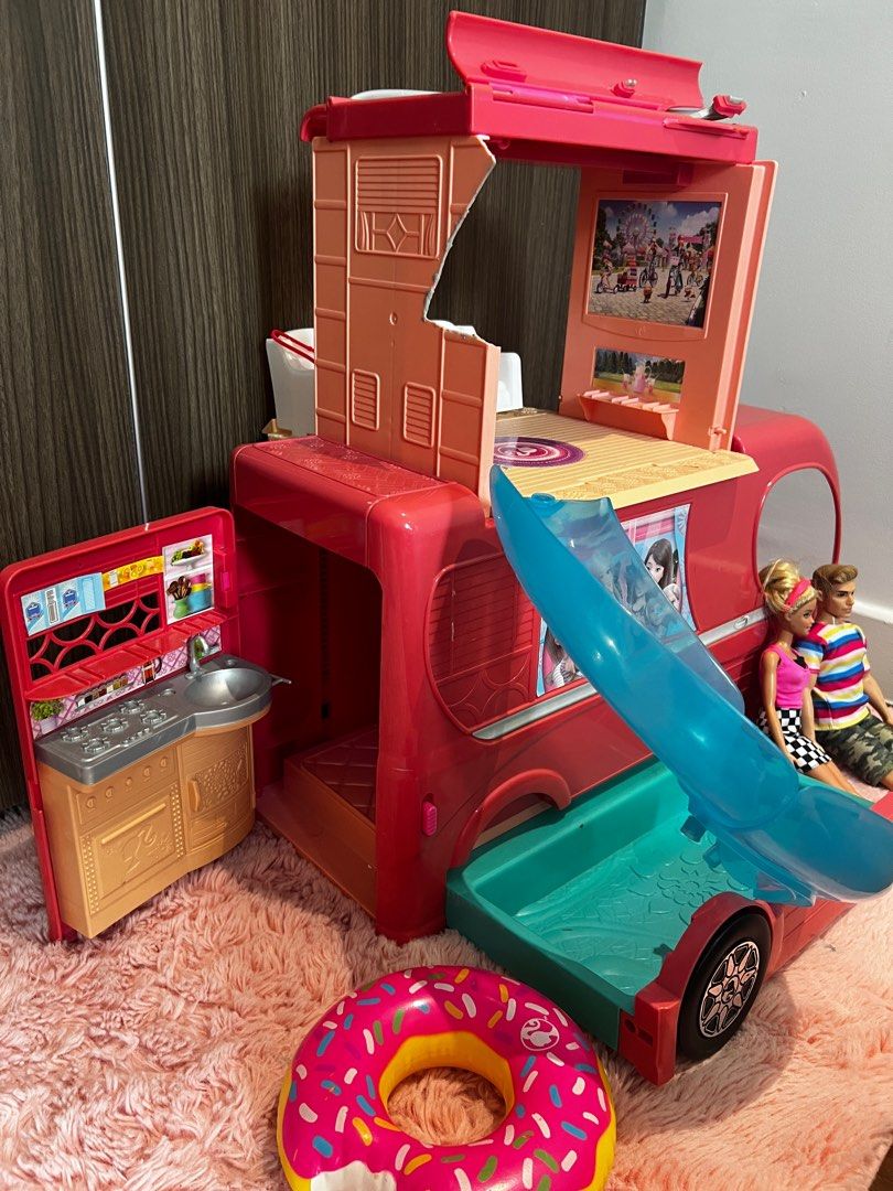 Barbie truck house with barbies