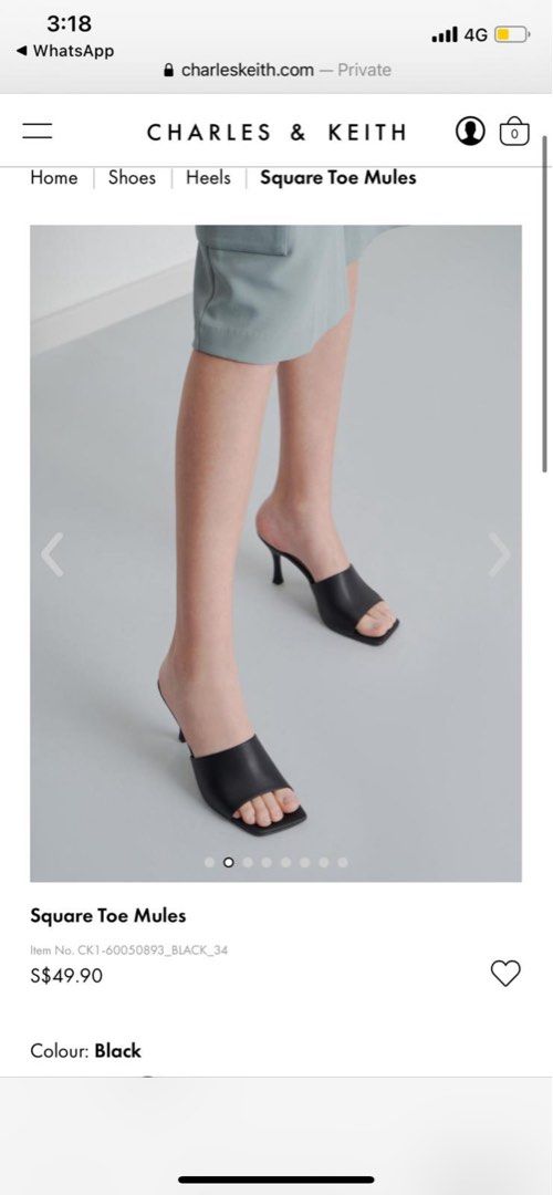 Charles Keith Black Square Toe Mules, Women's Fashion, Footwear