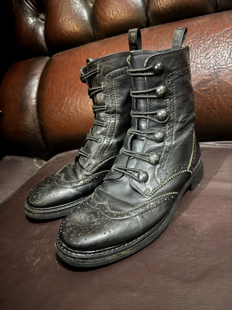 DIOR Perforated Leather Diorunit Brogue Combat Women Ankle Boots Fesyen Wanita Sepatu di Carousell