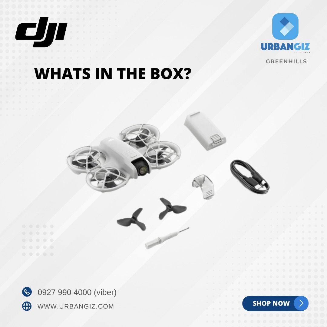 DJI NEO DRONE (STANDARD) (Category: Drones) located in San Juan City. Submitted by urbangiz_greenhillsmall (Listing ID 1334661510, Image 2). Description: about this item: The DJI NEO is a FPV drone with built-in propeller guards that ensures safe flights for beginners and enthusiasts. Take off from the palm your hand and take control with your phone or with the RC-N3 remote. You can also go completely hands free and use Palm Control. Palm Control