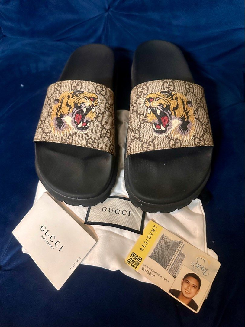 Gucci GG Supreme Tiger Slides Men s Fashion Footwear Slippers Slides on Carousell
