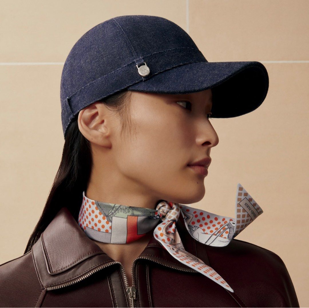 HERMES デニム レザー キャップ 57 エルメス HERMES 帽子 ナイロン