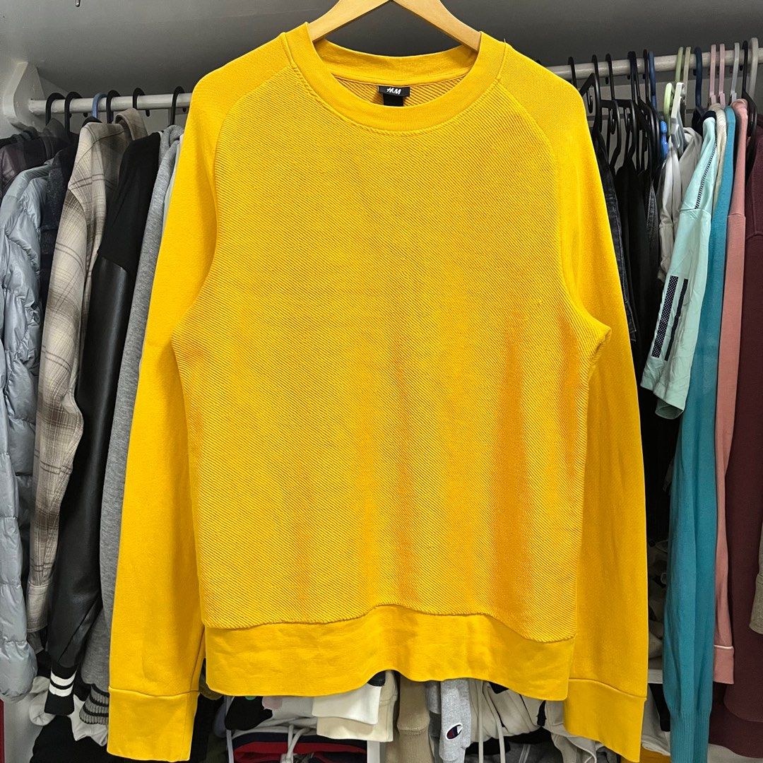 H M Sweatshirt Mustard XL Men s Fashion Activewear on Carousell