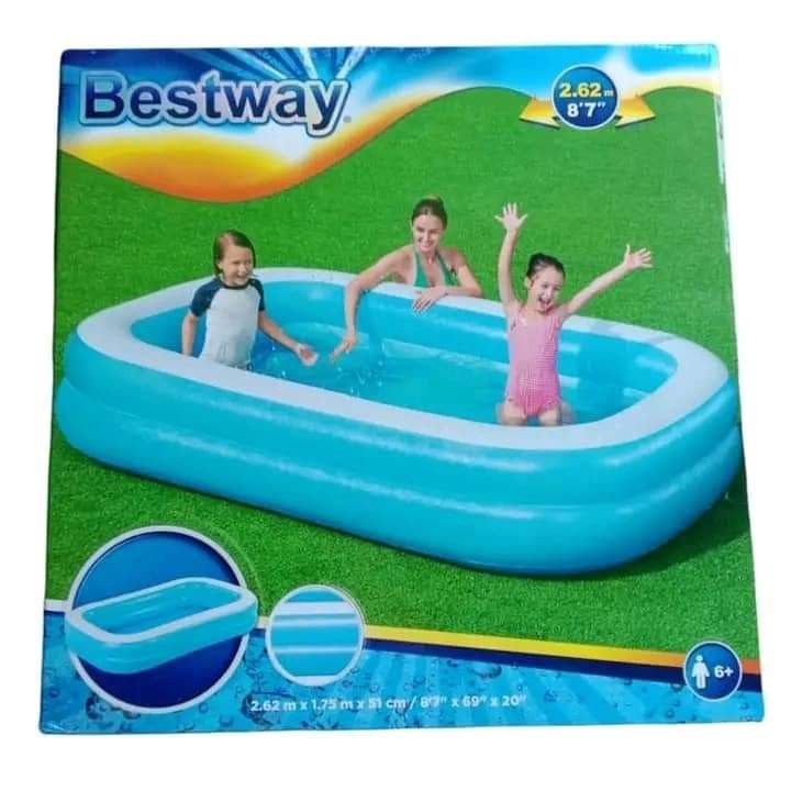 Inflatable swimming pool (Category: Infant Playtime) located in Manila. Submitted by yzlshop (Listing ID 1334574653, Image 1). Description: Small 2.01m x 1.50m x51cm Medium 2.62m x 1.75m x 51cm Large 3.05m x 1.83m x 56cm Rectangular Small 1,200 Medium 1,500 Large 2000 Manual air pump 220 Electric air pump 280.