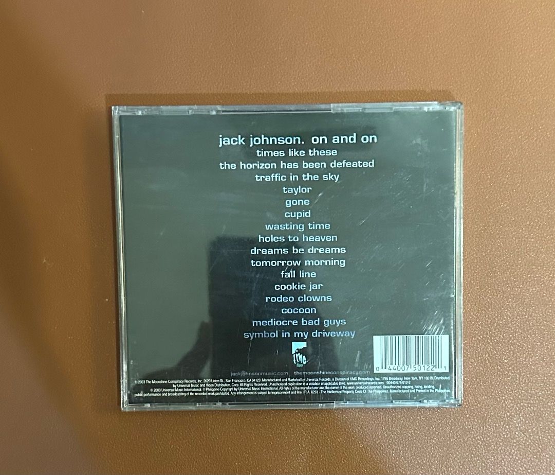 Jack Johnson : On and On CD (Category: CDs & DVDs) located in San Juan City. Submitted by looneybin559 (Listing ID 1334685141, Image 3). Description: Lightly Used. Hard to Find CD. In Good Condition. Payment via G-Cash or Bank Transfer Only. .