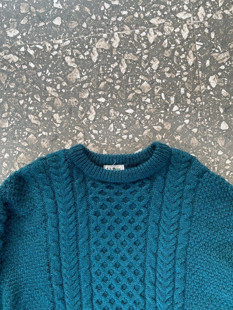 LL Bean Vintage Irish Green Cable Knit Sweater