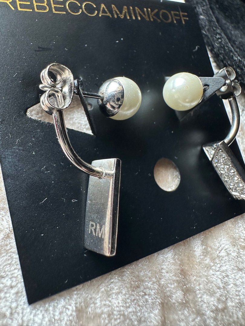 LN REBECCA MINKOFF Pave and Pearl Earrings SILVER Women s Fashion Jewelry Organisers Earrings on Carousell