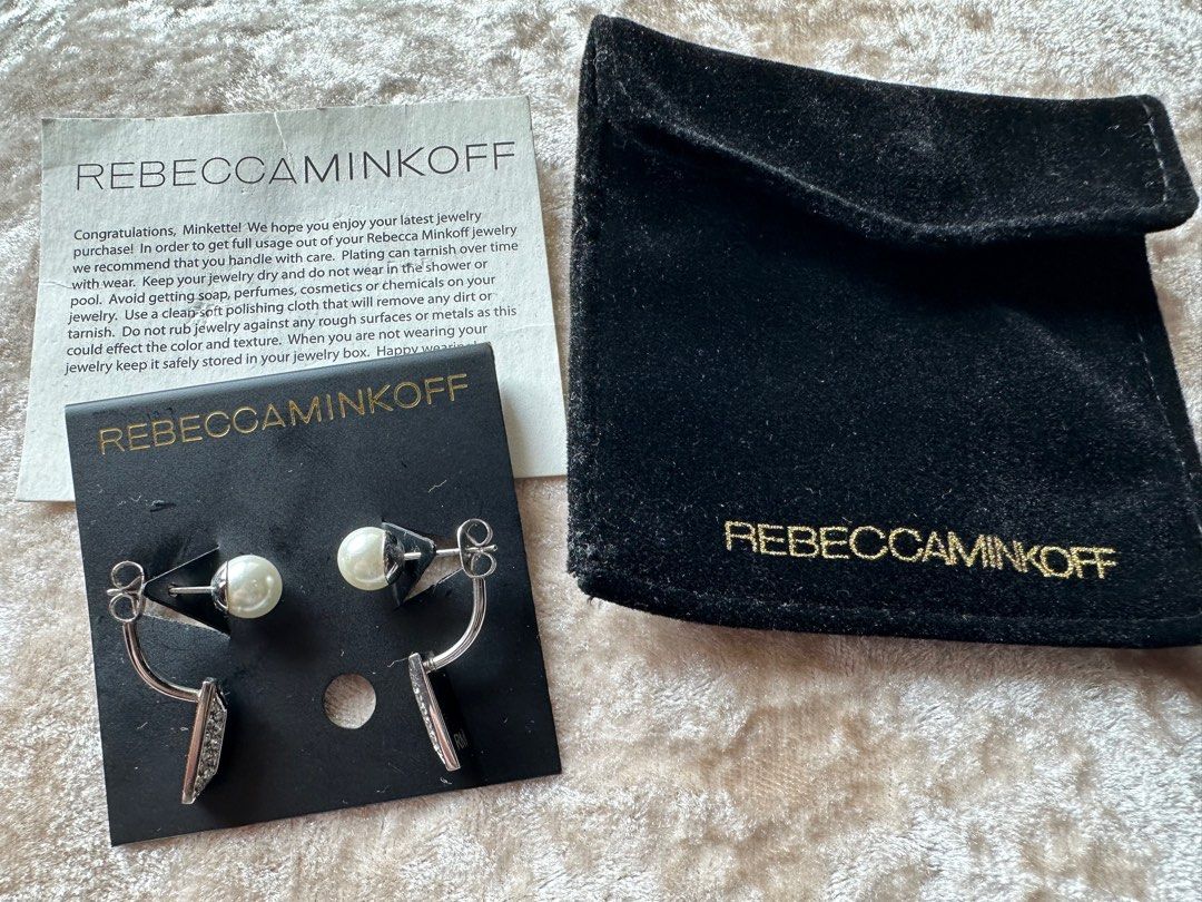 LN REBECCA MINKOFF Pave and Pearl Earrings SILVER Women s Fashion Jewelry Organisers Earrings on Carousell