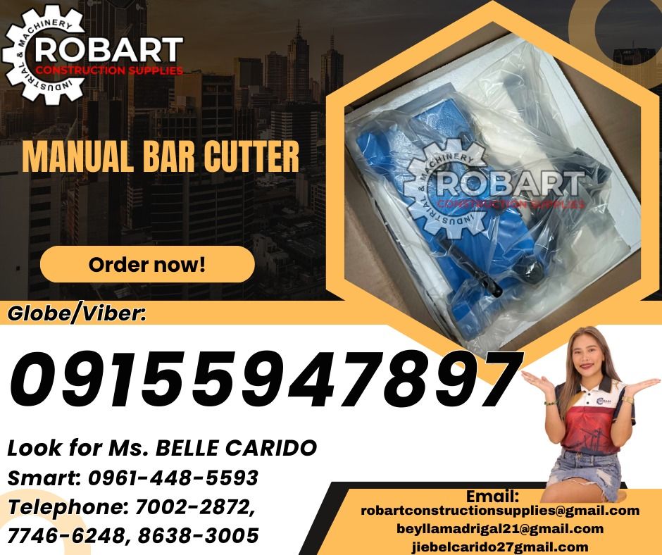 Manual Bar Cutter (Category: Construction Tools & Equipment) located in Manila. Submitted by bellarobart (Listing ID 1334621708, Image 1). Description: Manual Bar Cutter Brand: TTMC Model: MS-20 Size: 20mm 𝑹𝑶𝑩𝑨𝑹𝑻 𝑪𝑶𝑵𝑺𝑻𝑹𝑼𝑪𝑻𝑰𝑶𝑵 𝑺𝑼𝑷𝑷𝑳𝑰𝑬𝑺 Office Address: 1405 Yuseco St. Sta Cruz Manila SEND US MESSAGE FOR INQUIRIES ‼️ ‼️ Glb/Vibr: 0915-594-7897 Smrt: 0961-448-5593 Landline: (7746-6248 / 7002-2872) 𝓛𝓞𝓞𝓚 𝓕𝓞𝓡 𝓑𝓔𝓛𝓛𝓔 