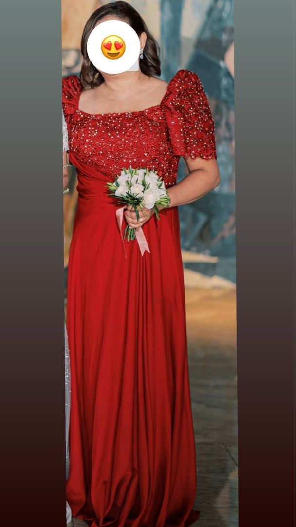 Maroon Filipiniana Long Gown