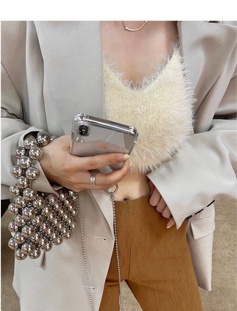 Metallic beaded bag top