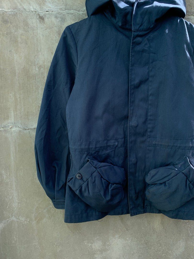 Ne-net Hooded Jacket With Mitten Pockets (Category: Activewear) located in Baguio. Submitted by lordeidara (Listing ID 1334637330, Image 2). Description: 8/10 Damaged Button on 1 pocket Minor discoloration front part Color:Navy Material: Cotton Size on tag:2 Fits: Length: 25 Width: 18.75 Sleeve Length: 22 Shoulder to shoulder: 15 Hem:20.
