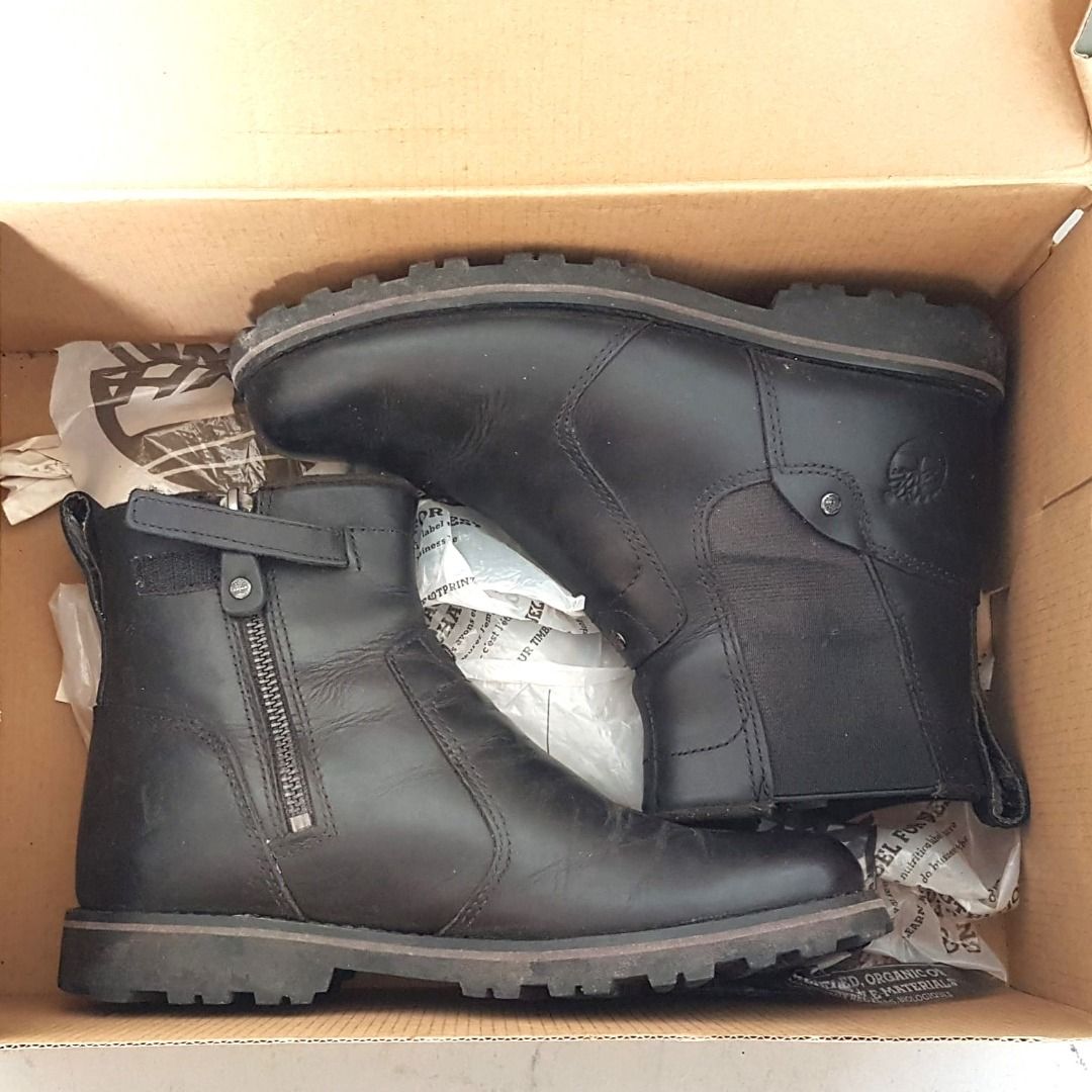 Original TIMBERLAND Black Leather Zipper Boots US 4 UK 3.5 EU 36 Asphalt Trail Model Aptonia Walk 500 Full Gel Insole 6 inches High Top Designer