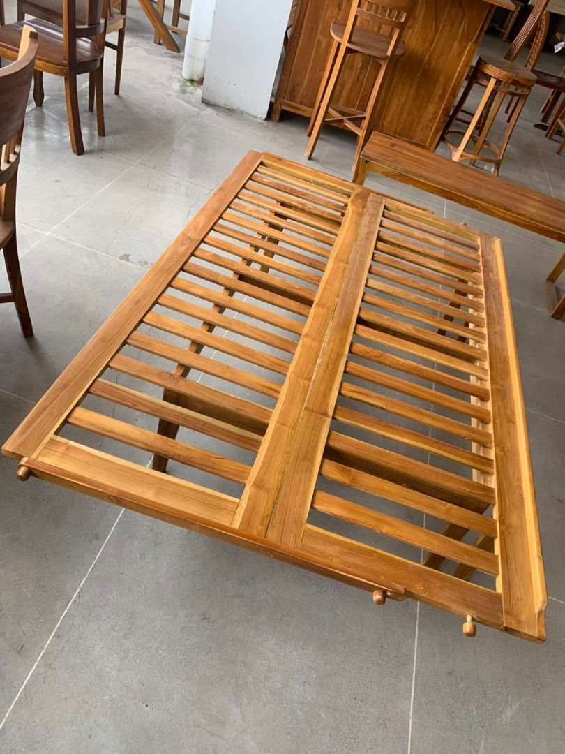 Solid Teak Wood Folding Modern Sofa Bed Frame (Category: Sofas) located in Quezon City. Submitted by golden_ltfp.online.sales (Listing ID 1334576152, Image 3). Description: ITEM: Handcrafted Solid Teak Wood Folding Modern Sofa Bed Frame SERIES: Gold Teak (Indoor Series) MAIN MATERIAL: Teak Wood (Tectona Grandis) FINISHING: N. Cellulose APPROXIMATE DIMENSIONS: (size may slightly vary due to its handcrafted nature) Bed Frame Form: 190 x 120 x 37 cm