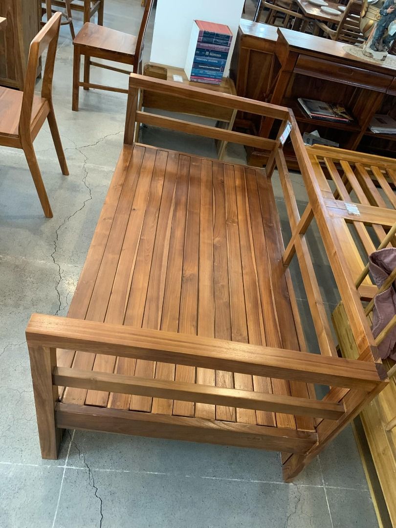 Solid Teak Wood Side Pull Sofa Bed frame- (Category: Sofas) located in Quezon City. Submitted by golden_ltfp.online.sales (Listing ID 1334575176, Image 1). Description: ITEM: Handcrafted Solid Teak Wood Side Pull Sofa Bed Frame Furniture SERIES: Gold Teak (Indoor Series) MAIN MATERIAL: Teak Wood (Tectona Grandis) FINISHING: N. Cellulose APPROXIMATE DIMENSIONS: (size may vary slightly due to its handcrafted nature) Bed Form: 202 x 78 x 65 cm Sofa 