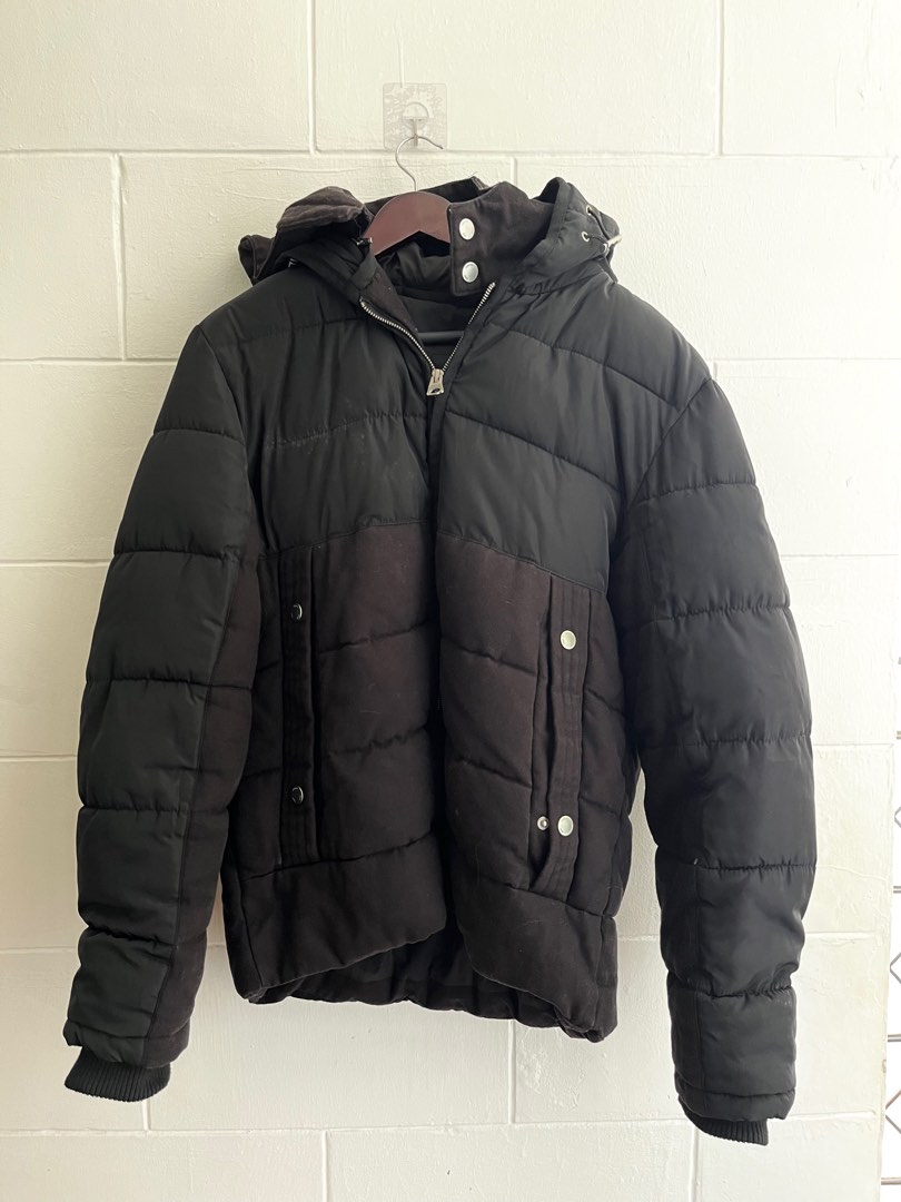 ZARA Men's Khaki Camo Lightweight Puffer Jacket With Hood – Size XL, Full Zip & Pockets