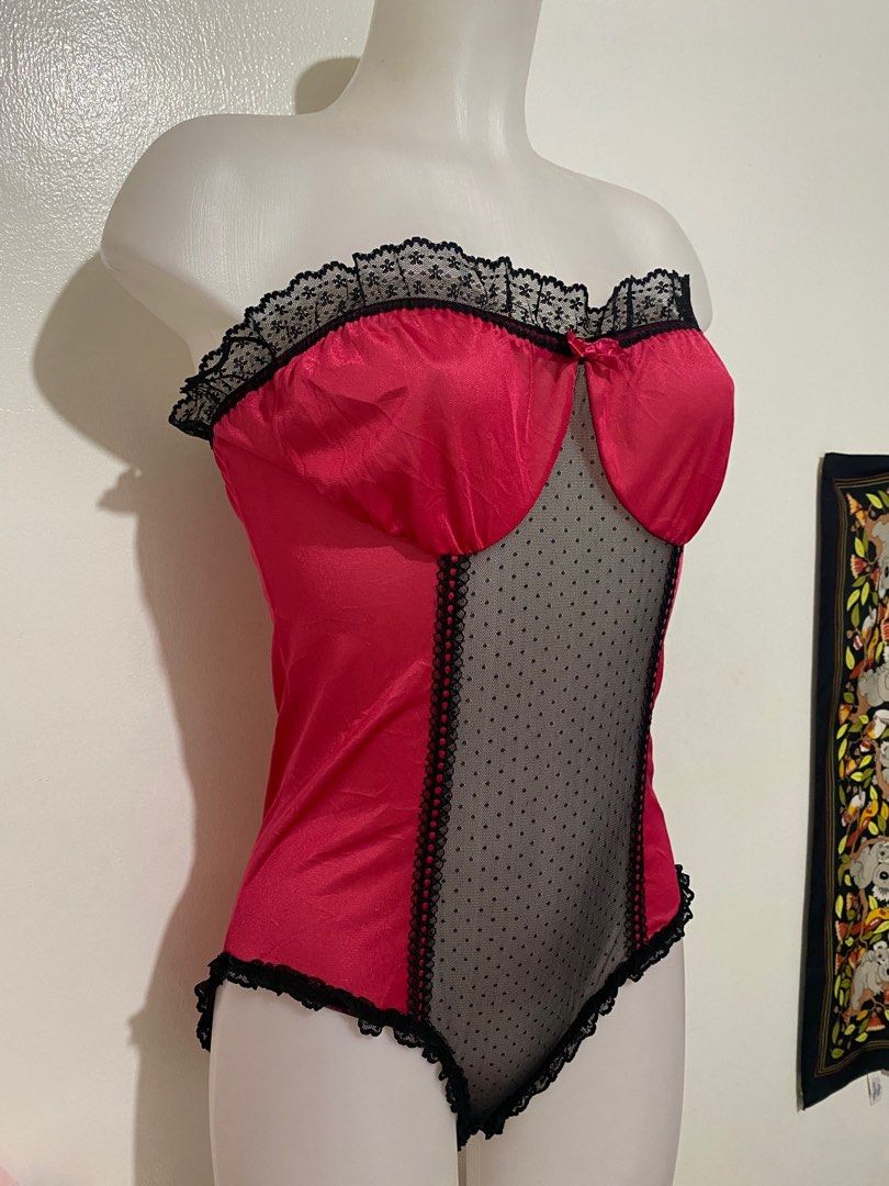 80s 90s vintage romantic sexy lingerie corset lace silk satin bodysuit,  Women's Fashion, Undergarments & Loungewear on Carousell