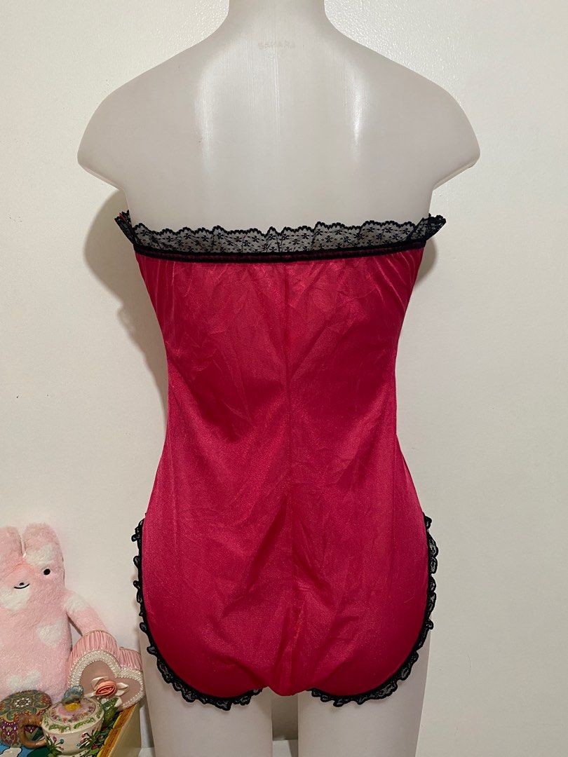 80s 90s vintage romantic sexy lingerie corset lace silk satin bodysuit,  Women's Fashion, Undergarments & Loungewear on Carousell