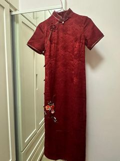 中式刺繡旗袍， 紅色 敬酒64239556927234110