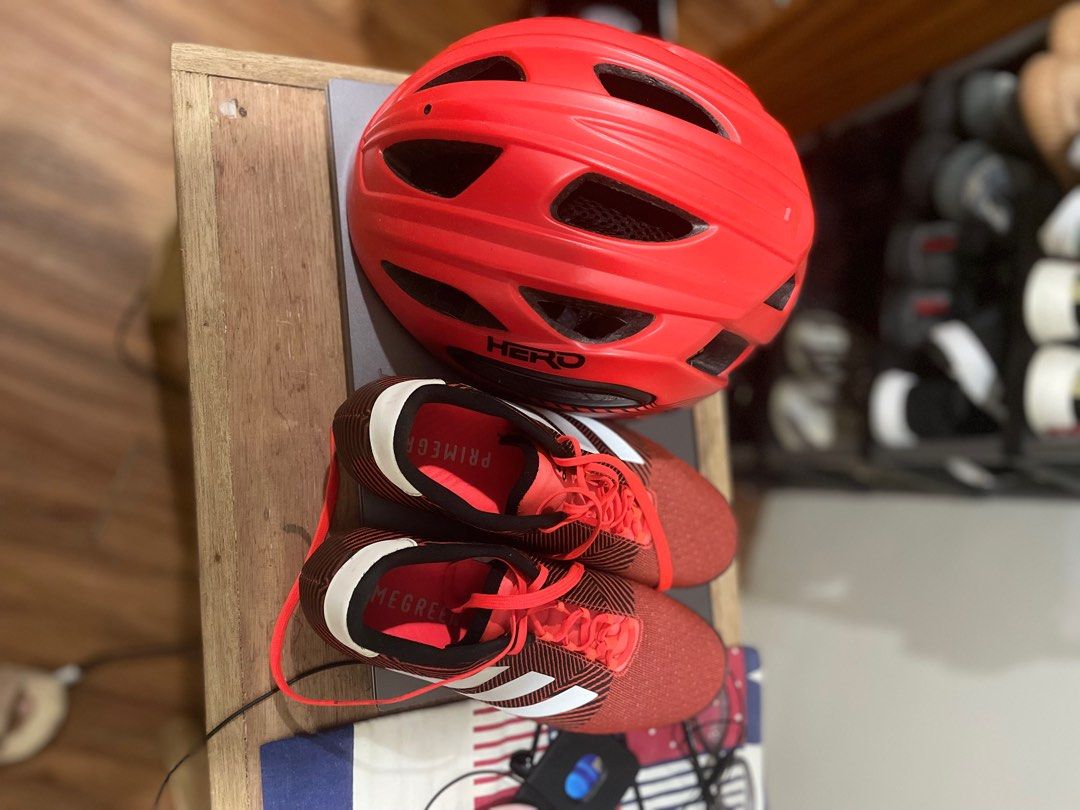 Adidas cycling shoes and weapon helmet size large