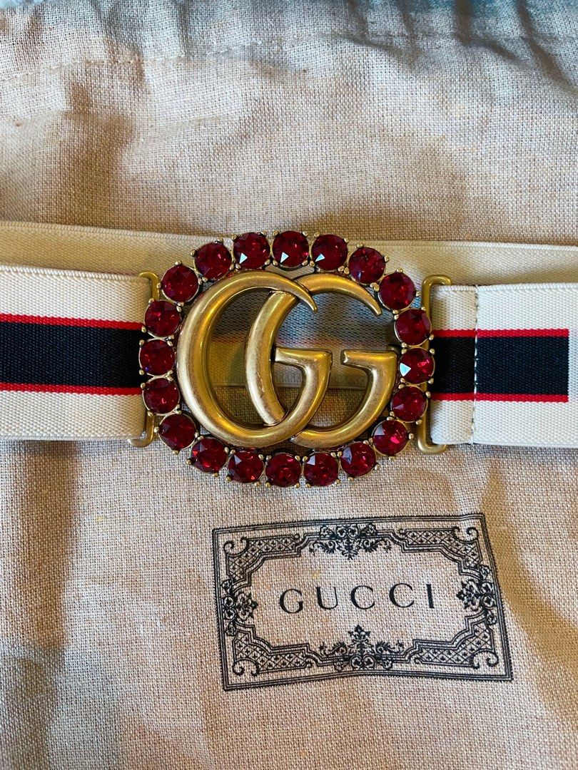 Gucci stripe belt with double g and crystals online