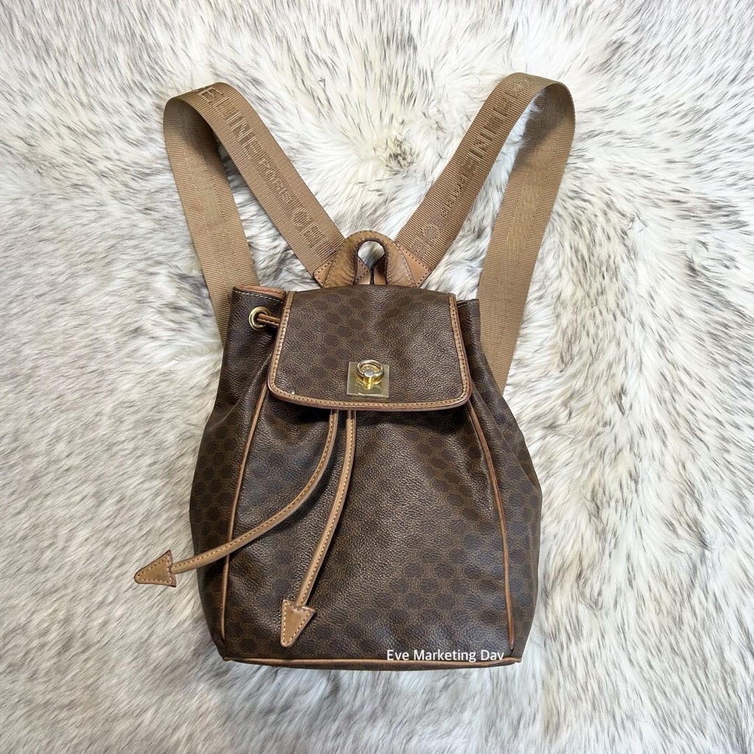 RUSH SALE Celine Macadam Gancini Vintage Brown Leather Medium Backpack