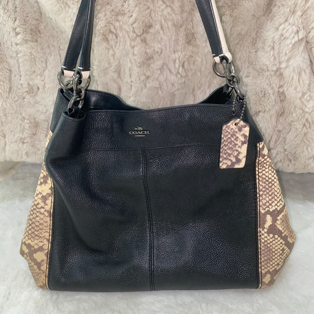 Coach Lexi Black Pebble Leather Shoulder Bag with Snakeskin Embossed ...