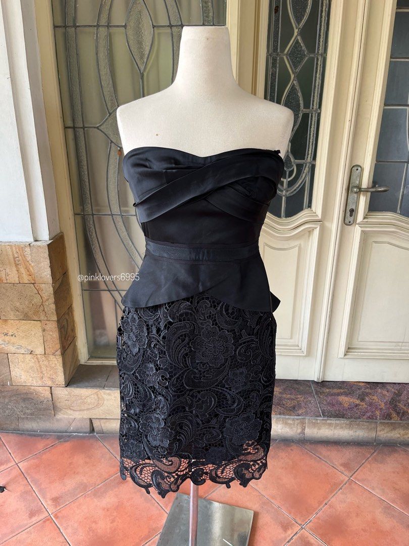 Cocktail Tube Lace Dress Mididress Gaun Kemben Renda Black Hitam BCBCMaxazria Kutang Sleeveless Baju Atasan Pakaian Wanita Casual Semi Casual Formal