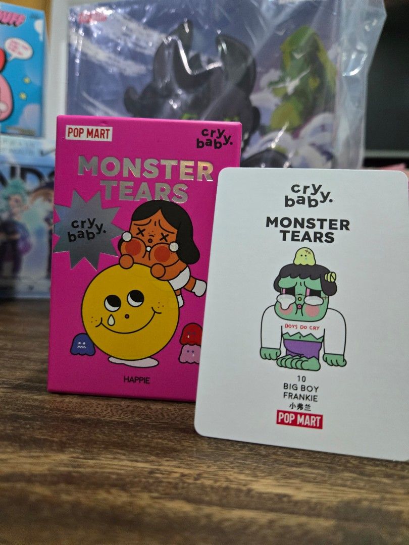 CRYBABY Monster Tears Series (Category: Designer & Blind Box Toys) located in Malabon City. Submitted by shaqmax (Listing ID 1334761693, Image 1). Description: CRYBABY Monster Tears Series - Bought from Popmart PH pop-up store - can show receipt - Opened box (bottom part only). Sealed foil. - Big boy Frankie - shipping fee is shouldered by the buyer.