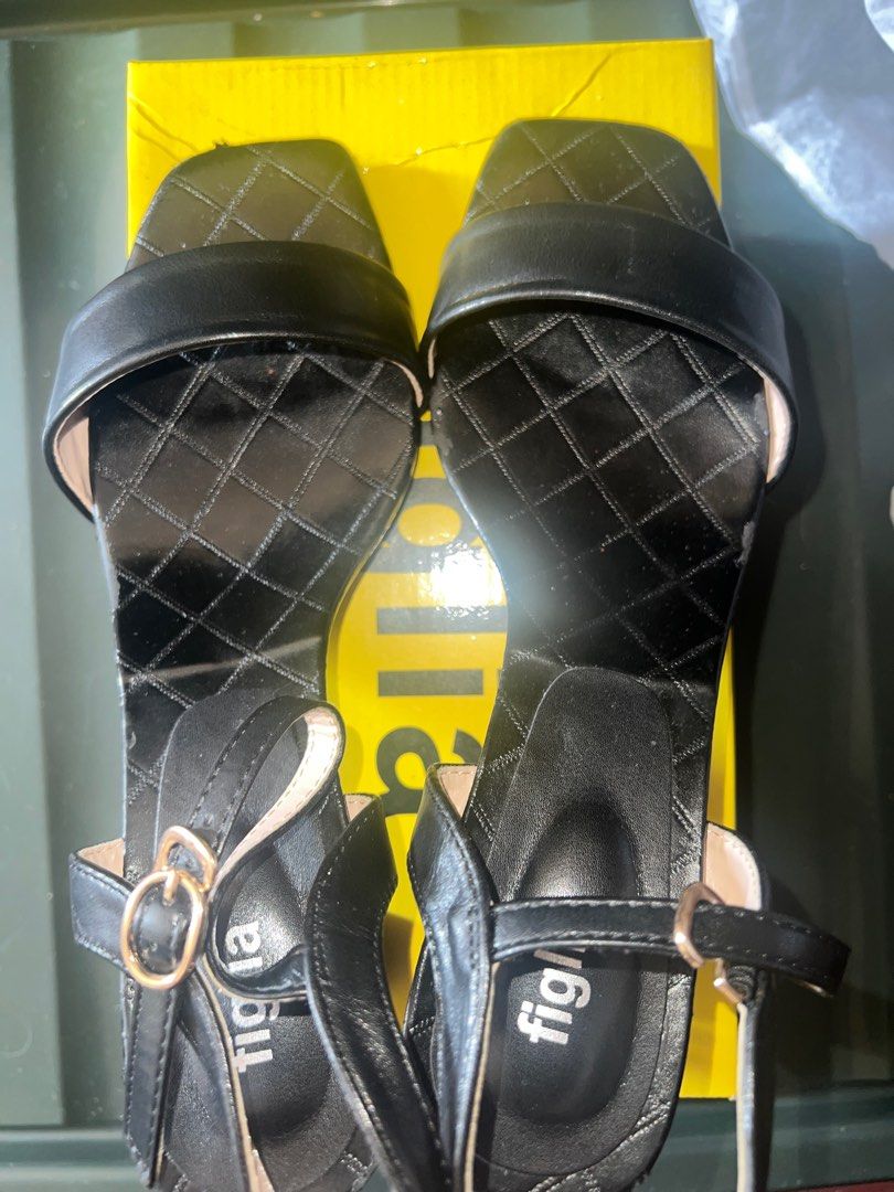 Figlia Black Heeled Sandals | Size 39 (Category: Sandals) located in Dasmarinas. Submitted by teodoraaaa (Listing ID 1334779732, Image 1). Description: Used only twice for events! Have minor leather peels.