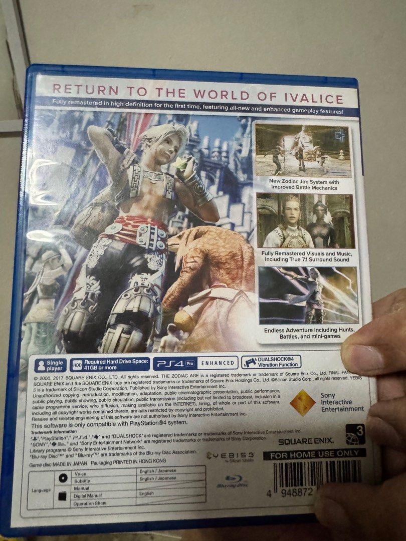 Final Fantasy XII The Zodiac Age (Category: PlayStation) located in Pasay City. Submitted by gcplopinio (Listing ID 1334841942, Image 2). Description: Final Fantasy XII The Zodiac Age Tarlac area Shipping is ok, fee to be shouldered by buyer.