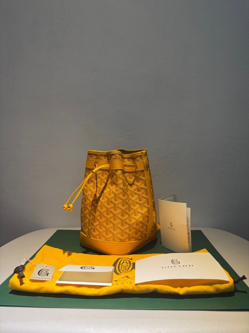 Goyard Petit Flot Bucket Bag (Category: Luxury Bags & Wallets) located in Cainta. Submitted by habiier (Listing ID 1334766828, Image 2). Description: Goyard Petit Flot Bucket Bag • Color: Yellow • Condition: Store-fresh • Inclusions: Complete papers, Dust bag, Paper bag.
