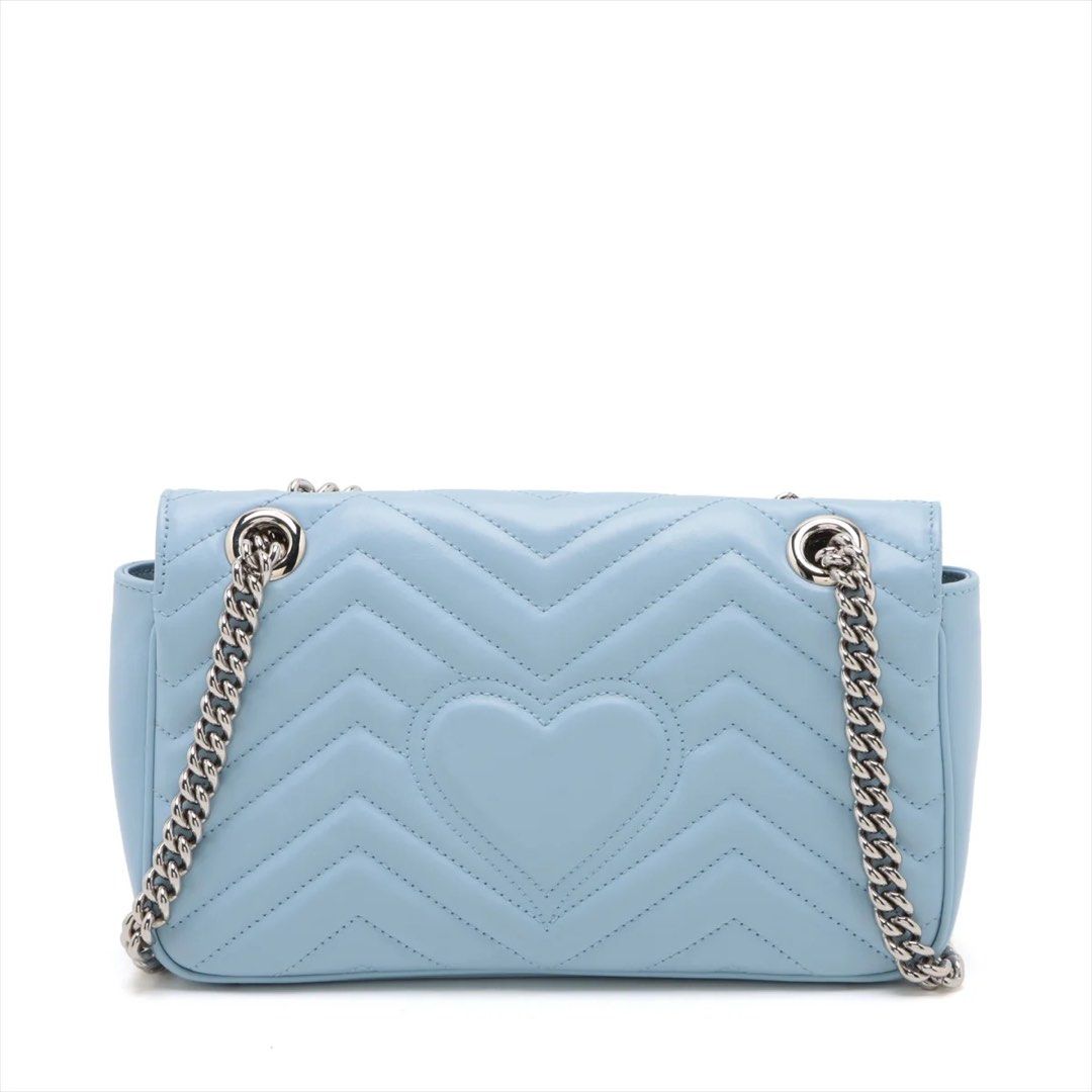 Gucci GG Small Marmont Flap Leather Chain Shoulder Bag Light Blue 443497 Luxury Bags Wallets on Carousell