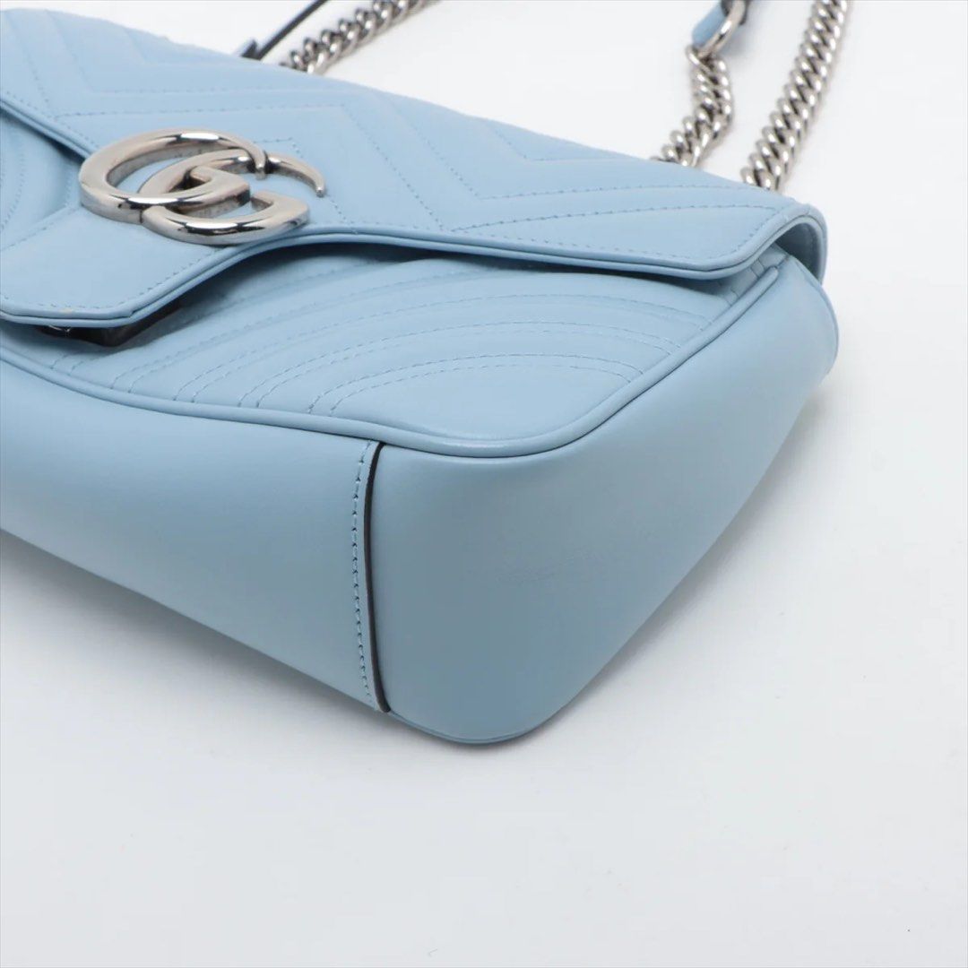 Gucci GG Small Marmont Flap Leather Chain Shoulder Bag Light Blue 443497 Luxury Bags Wallets on Carousell