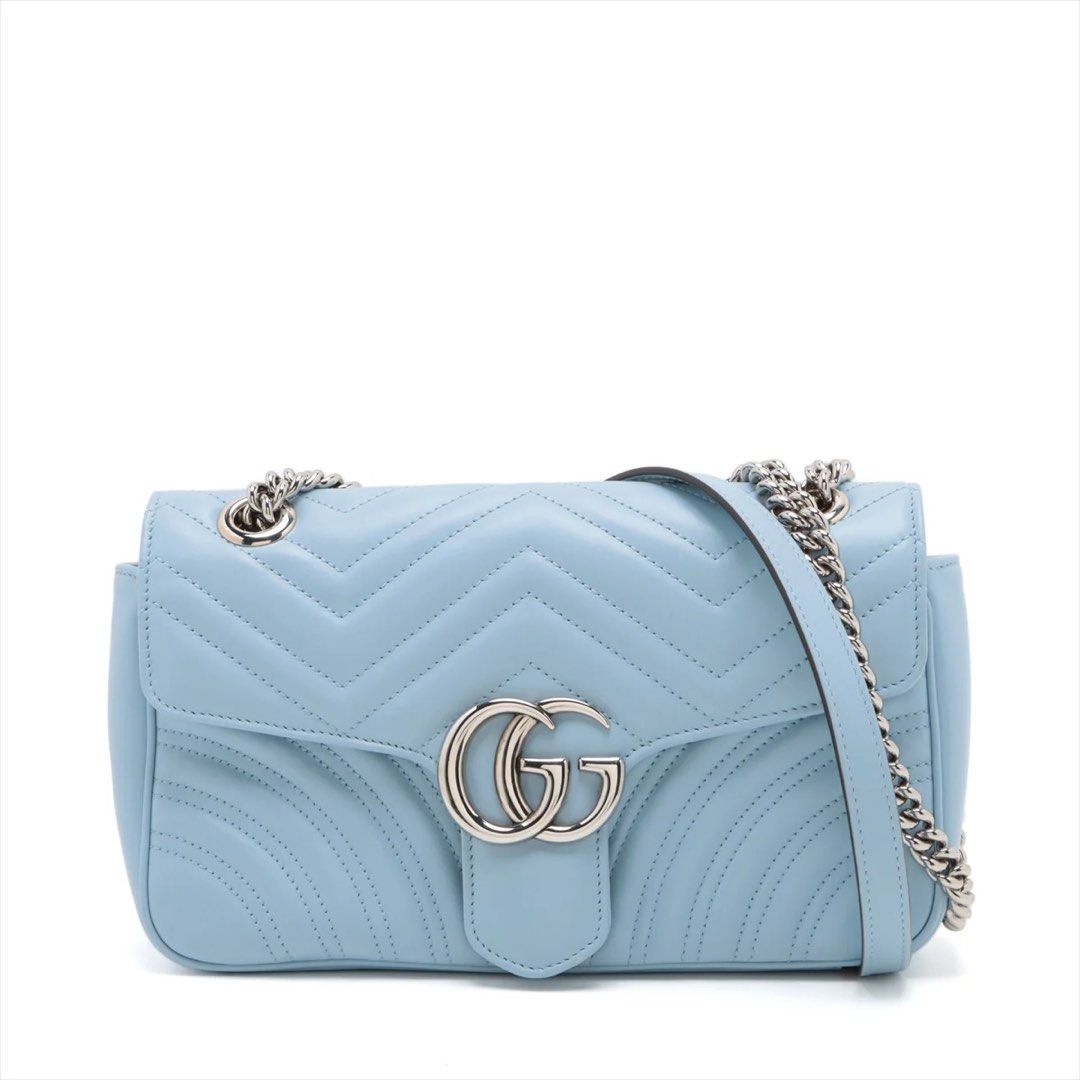 Gucci GG Small Marmont Flap Leather Chain Shoulder Bag Light Blue 443497 Luxury Bags Wallets on Carousell