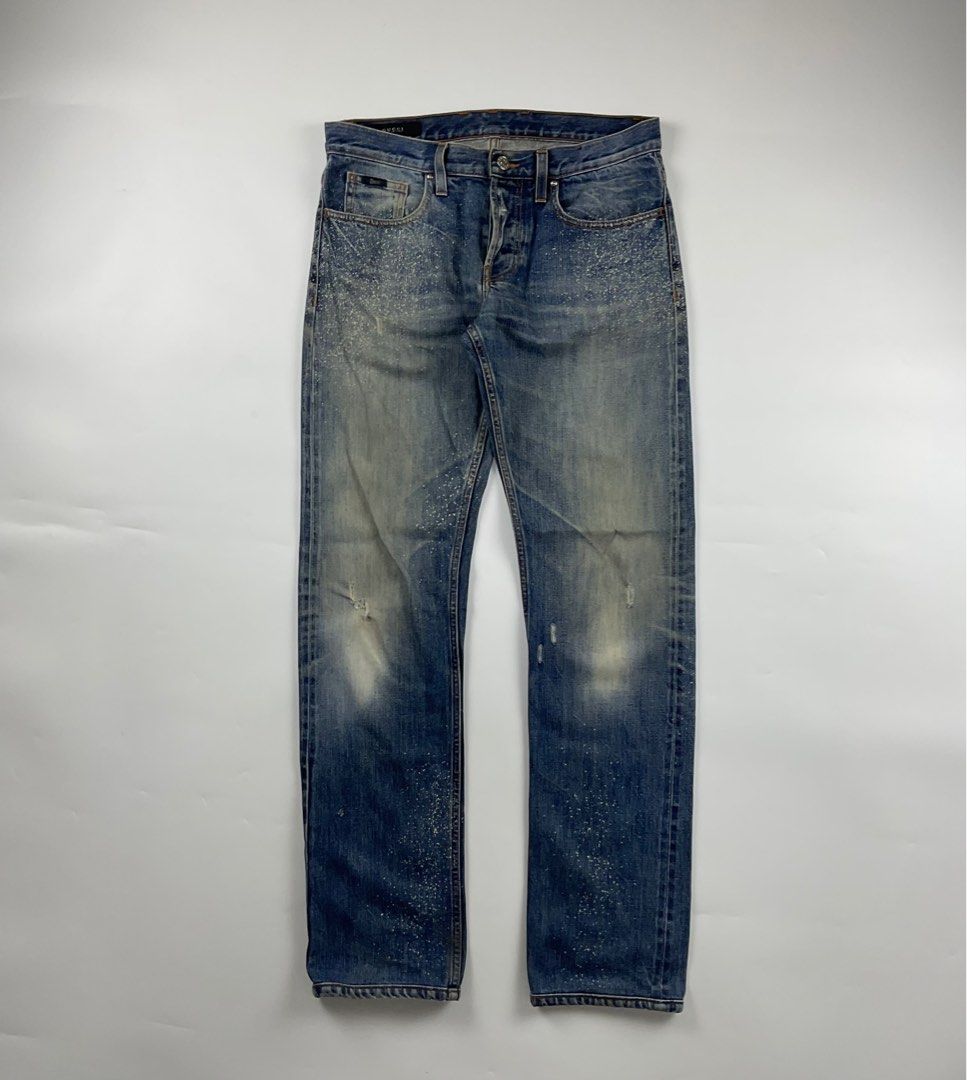 Gucci Paint Splatter Skinny Denim Men s Fashion Bottoms Jeans on Carousell