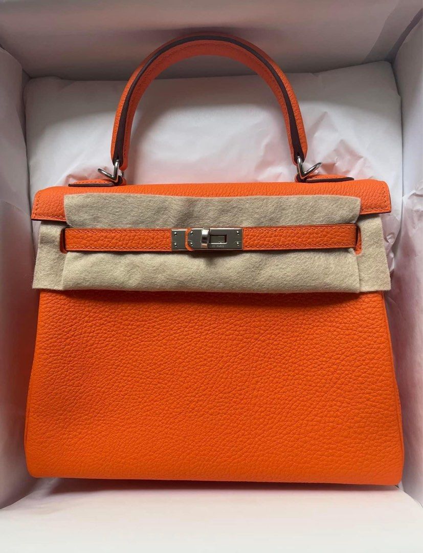 Hermes Kelly 25 Orange Togo PHW 24110702, Luxury, Bags Wallets