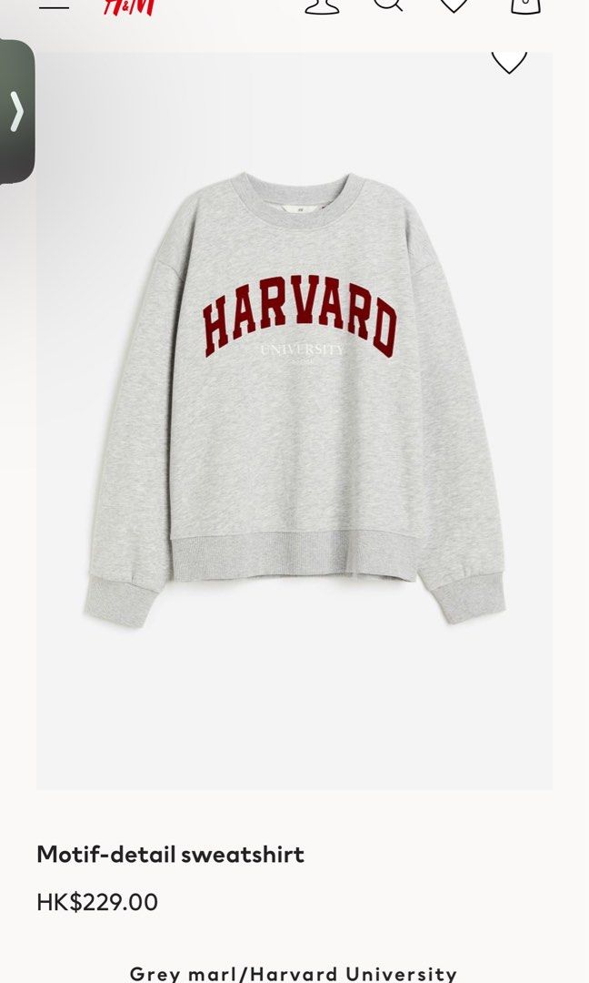 H M Harvard letter logo print motif detail gray marl oversized thick cotton sweatshirt pullover jacket from Php1 800 Women s Fashion Tops Longsleeves on Carousell
