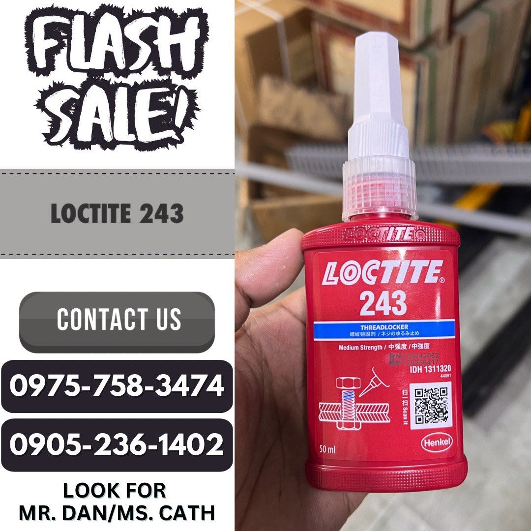 Loctite 243 (Category: Construction Tools & Equipment) located in Manila. Submitted by imdanpaolo10 (Listing ID 1334768979, Image 1). Description: FLASH SALE!! Loctite 243 For faster transaction please look for Mr. Dan/Ms. Cath OPEN FOR DELIVERY! Mode of payments •Bank Transfer •Gcash •Cash MESSAGE US NOW!.