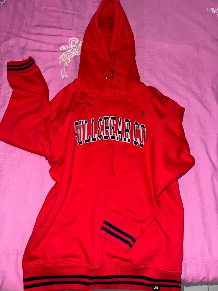 Red Pull Bear Hoodie Women s Fashion Coats Jackets and Outerwear on Carousell