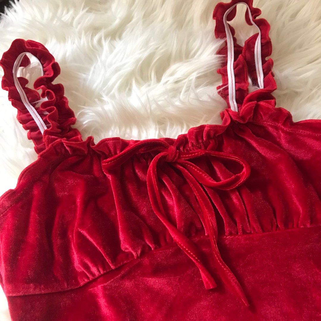 SHEIN Coquette dress (Category: Dresses) located in Mandaue City. Submitted by chiccharmcloset (Listing ID 1334862640, Image 3). Description: Color: Red Fabric: Velvet.